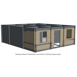 Hirsirakennuksen laajennus - Vanhat hirret ja uudet hirret yhtä aikaa piirrettyinä