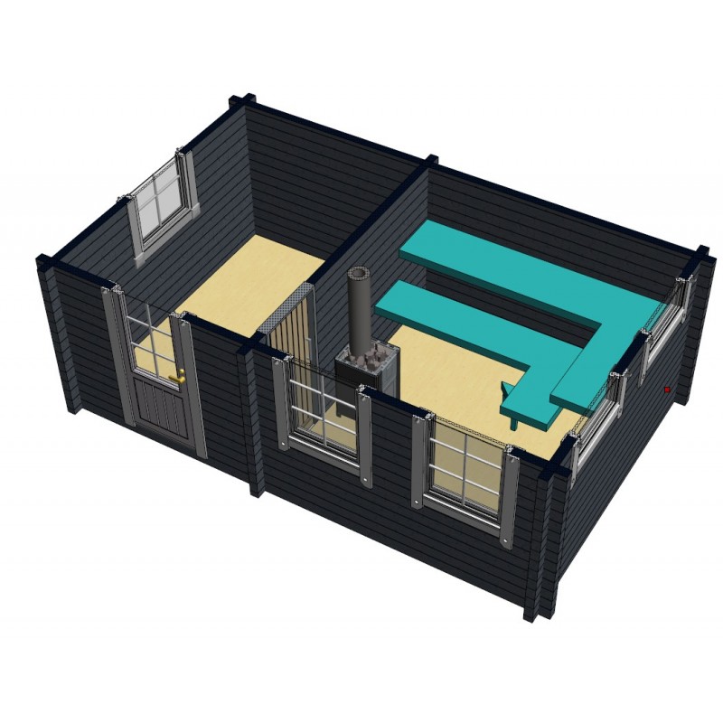 Sauna Tuiske 92 mm (Yhden ulko-oven malli) -Vaakaleikkaus