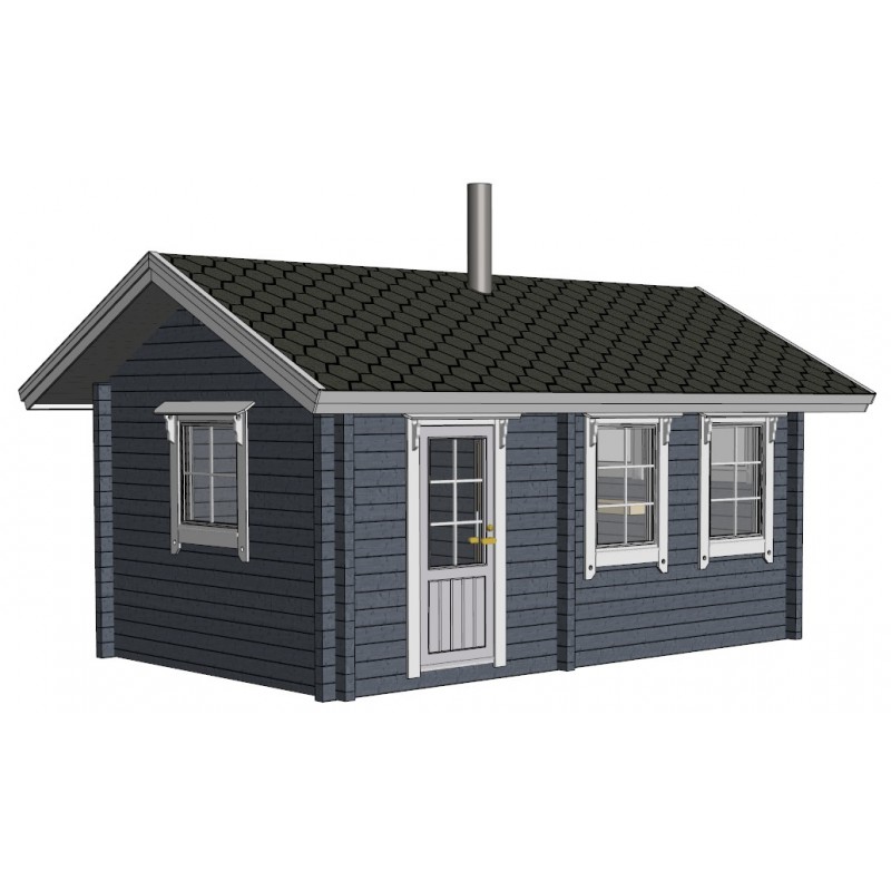 Sauna Tuiske 92 mm (Yhden ulko-oven malli) - Mallinnuskuva etuvasemmalta