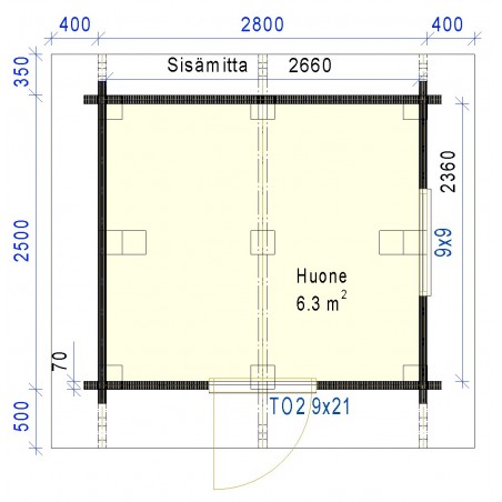 Varasto Seiska - Pohjakuva 70 mm hirsivahvuudella