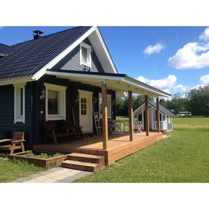 Hirsirakennuksen laajennus - Etuosa valmiina