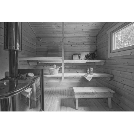 Pihasauna Siesta 20 - Asiakaskohtainen muutosmalli - Saunan lauteet edestäpäin