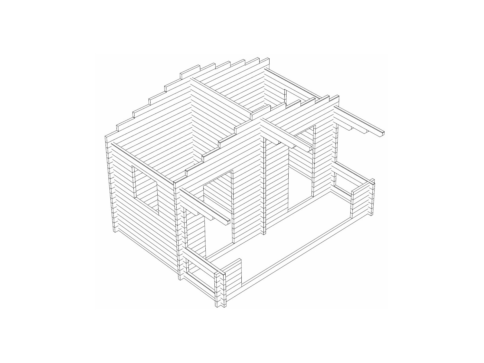 Sauna Rento Plus - kahden ulko-oven malli - Hirsikehikko 3D-kuvana
