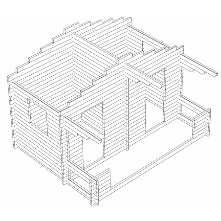 Sauna Rento Plus - kahden ulko-oven malli - Hirsikehikko 3D-kuvana