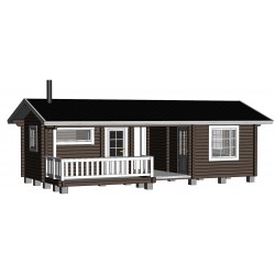 Sauna Otso pukuhuoneella - Mallinnuskuva etuvasemmalta