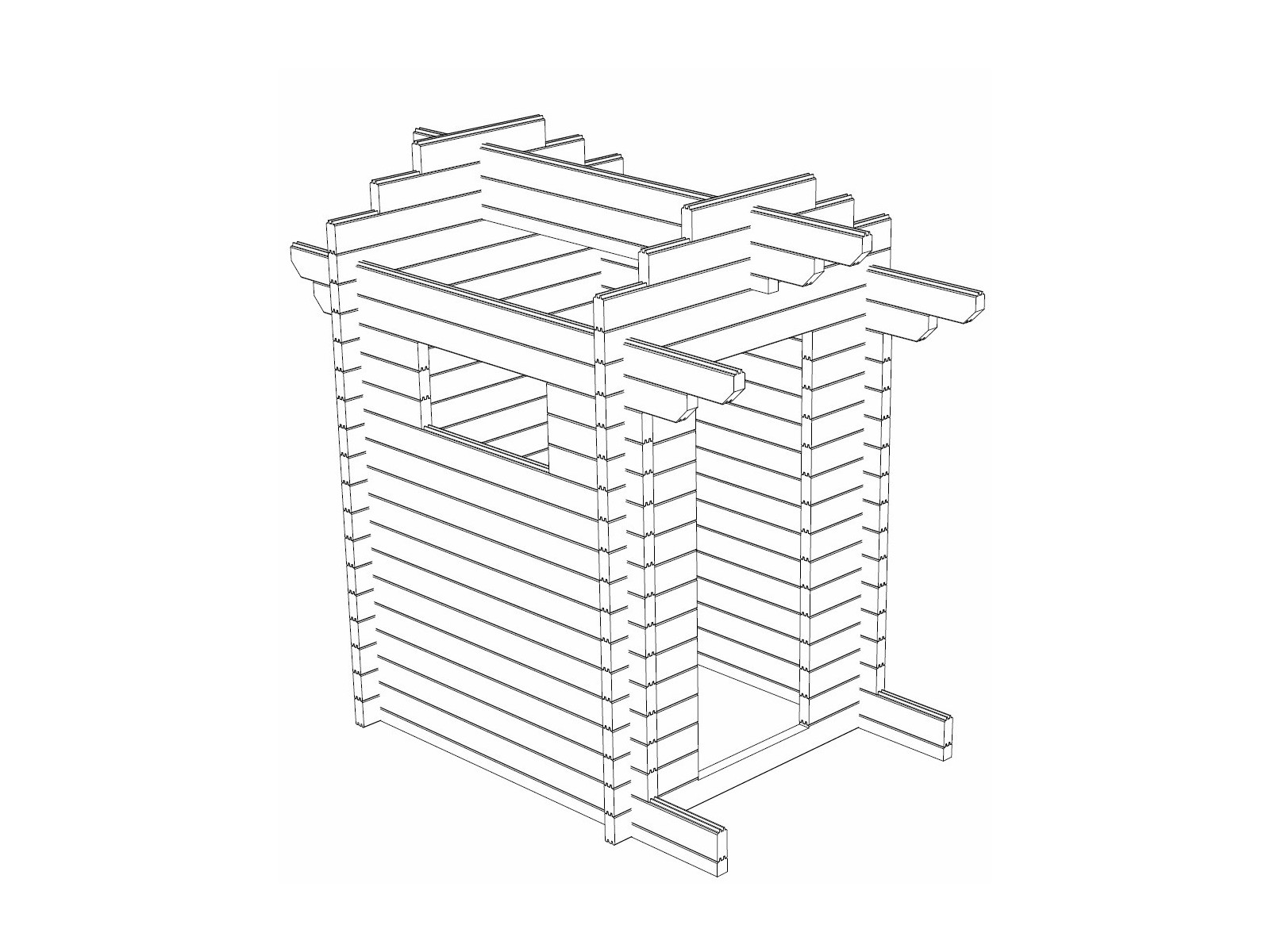 Puucee harjapukki - Hirsikehikko 3D-kuvana