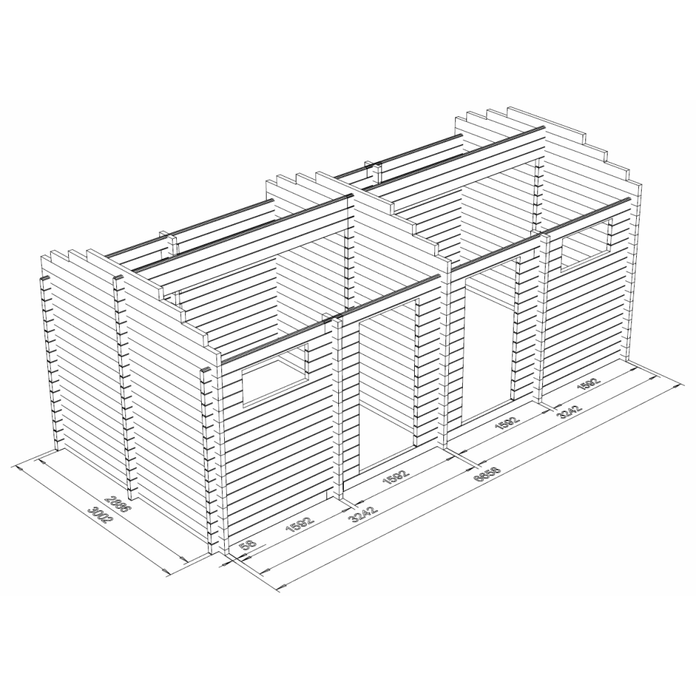 Hirsikehikko, Tuplavarasto 20, yhtenäinen malli, 58 mm - Hirsikehikon 3D-malli