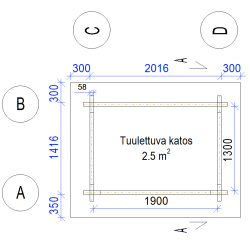 Hirsikehikko, Puukatos Viima, 58 mm - Pohjakuva