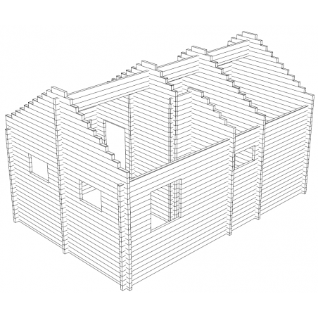 Sauna Peippo - Hirsikehikko rautalankamallina takakulmasta