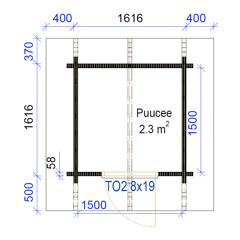 Puucee Sompala - Pohjakuva 58 mm hirsivahvuudella
