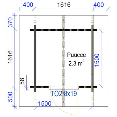 Puucee Sompala - Pohjakuva 58 mm hirsivahvuudella