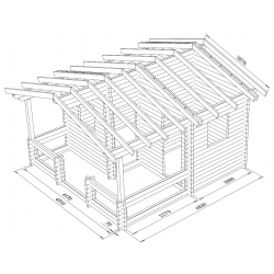 Hirsikehikko, Sauna Pilvi, 70 mm - Hirsikehikko rautalankakuvana kattoniskojen kanssa