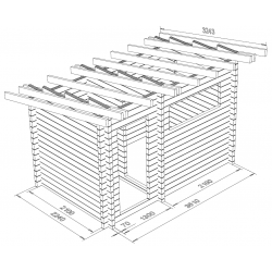 Sauna Loimu, toimitusvalmis hirsikehikko 70x145 - Mallinnuskuva