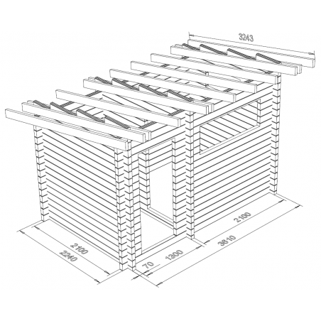 Sauna Loimu, toimitusvalmis hirsikehikko 70x145 - Mallinnuskuva