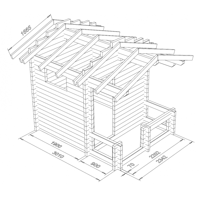 Hirsikehikko, Sauna Sini 70 mm - Heti toimitusvalmis - Mallinnuskuva hirsikehikosta