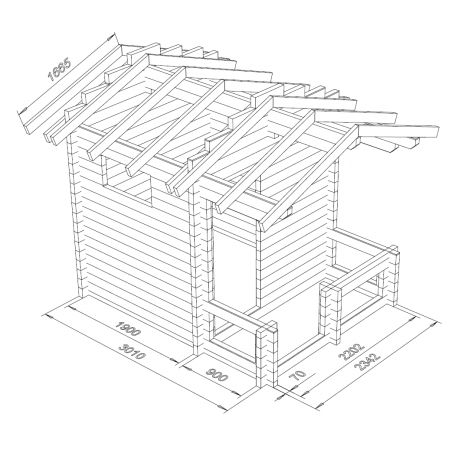 Hirsikehikko, Sauna Sini 70 mm - Heti toimitusvalmis - Mallinnuskuva hirsikehikosta