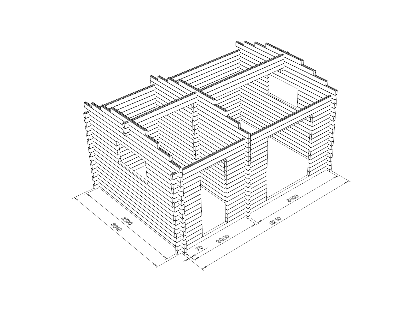 Hirsikehikko, Harjaheikki 19, 70 mm - Hirsikehikon 3D-kuva
