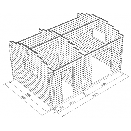 Hirsikehikko, Harjaheikki 19, 70 mm - Hirsikehikon 3D-kuva