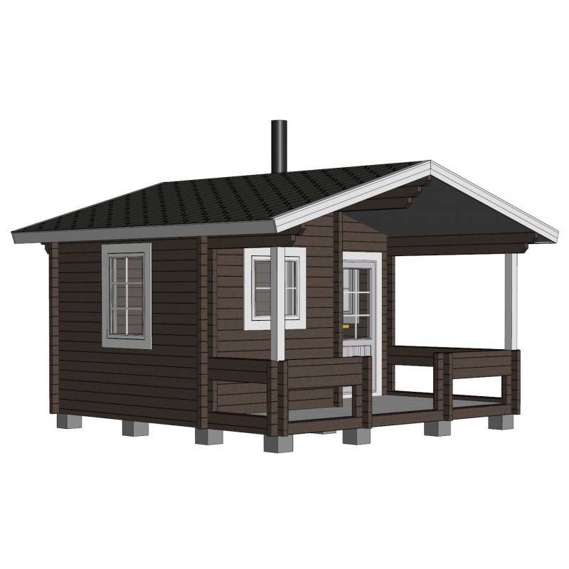 Hirsikehikko, Sauna Pilvi, 70 mm - Mallinnuskuva etuvasemmalta