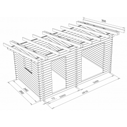 Hirsikehikko Parivarasto Veini 12, 70x145 - Hirsikehikko ja katon runko mallinnettuna