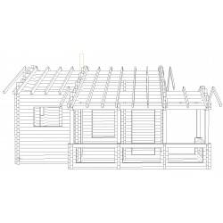 Saunamökki pikkukeidas - Hirsirunko + katon tukirakenteet edestä