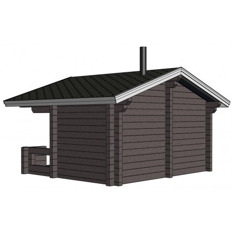 Sauna Siima (136 mm hirsivahvuus)  - Mallinnuskuva takaviistosta