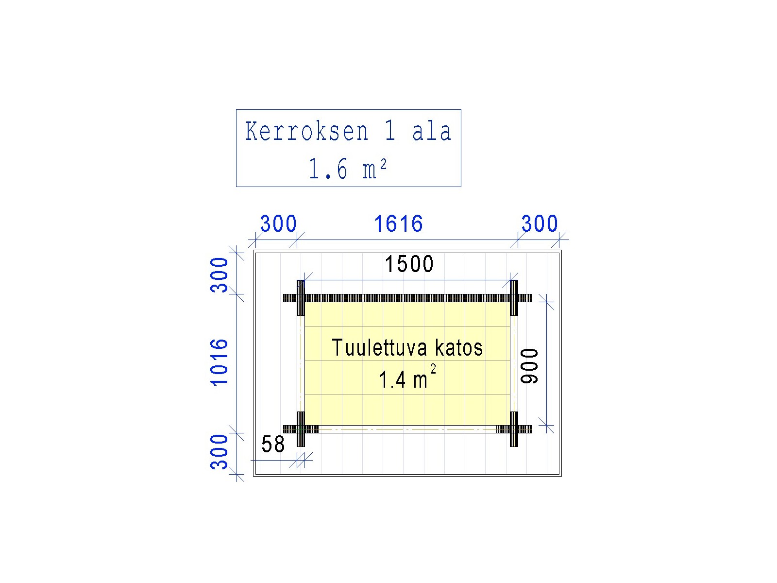 Puukatos Viima - Pohjakuva 58 mm hirrellä